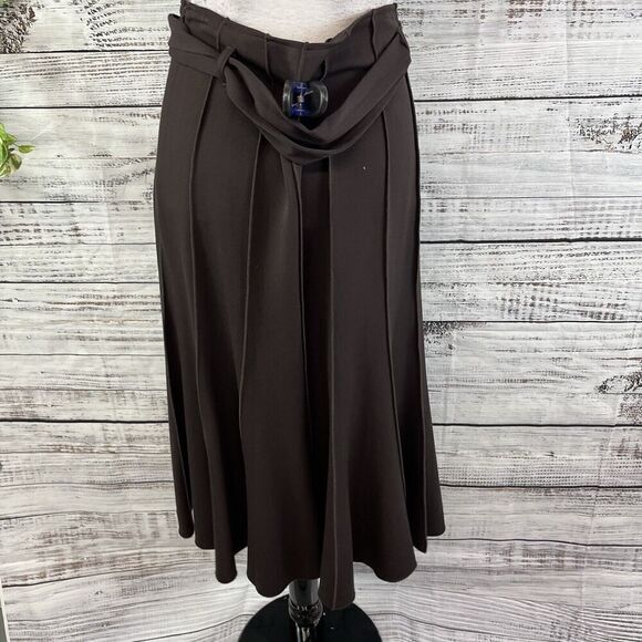 Insight Skirt size 2 Chocolate Brown Flared Midi Belt Stretch Modest Career Slim - Picture 9 of 10